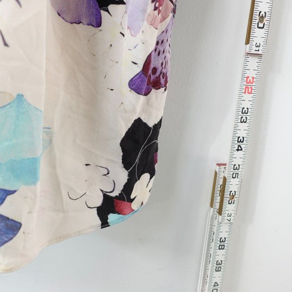 Floral Silk Dress Size Small White Mini Botanical Ruffle Cross Back Sheer Boho - Picture 6 of 16